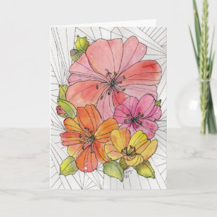 Carte de vœux - Fleurs roses, pêche et orange