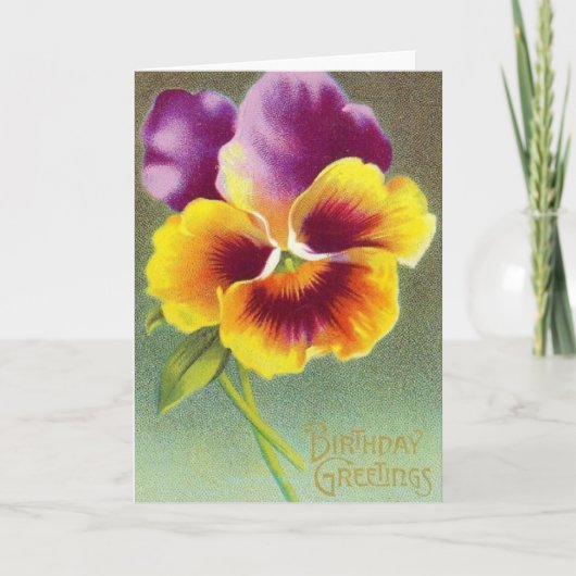 Carte de voeux florale d'anniversaire de pensée (Devant)