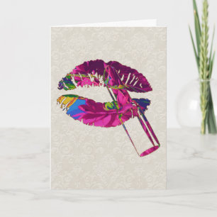 Carte de voeux florale de motif de lèvres