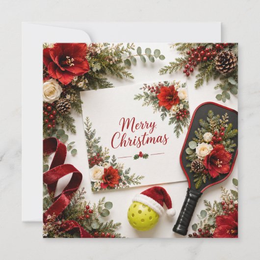 Carte de vœux florale de Noël Pickleball | (Devant)