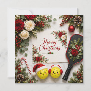 Carte de vœux florale de Noël Pickleball
