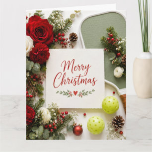 Carte de vœux florale Pickleball   Élégantes Fêtes