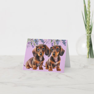 Carte de vœux florale pour chiots teckel