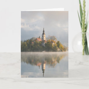 Carte de voeux Foggy sunrise Lake Bled