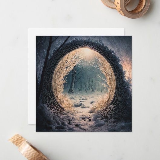 Carte de voeux forestière enchantée (Devant/Arrière en situation)