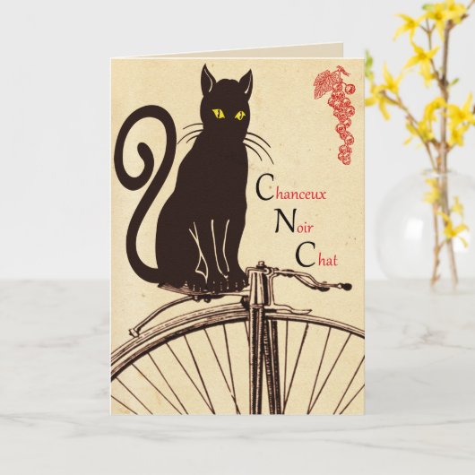 Carte de voeux française de chat (Fleur jaune)