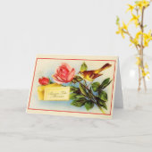 Carte de voeux française vintage d'anniversaire de (Fleur jaune)