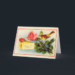 Carte de voeux française vintage d'anniversaire de<br><div class="desc">Rétro/vintage carte de voeux française d'anniversaire de mère.  Beau petit oiseau avec des roses pour la maman !  Fête Maman de Bonne !  Maman de joyeux anniversaire !</div>