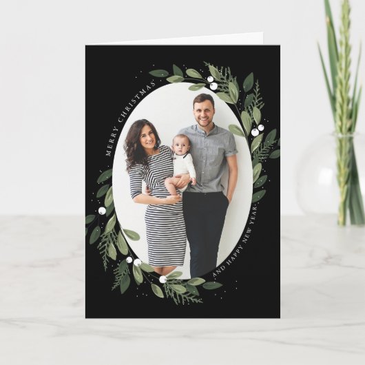 Carte de voeux Frosty Green Wreath Photo (Devant)