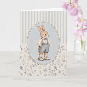 Carte de vœux garçon lapin vintage avec motif flor