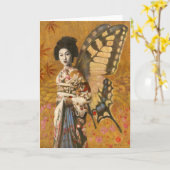 Carte de voeux Geisha à ailes vintages (Fleur jaune)