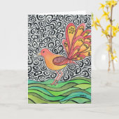 Carte de voeux géniale d'oiseau (Fleur jaune)