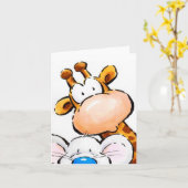 Carte de voeux, girafe et souris disant Salut (Fleur jaune)