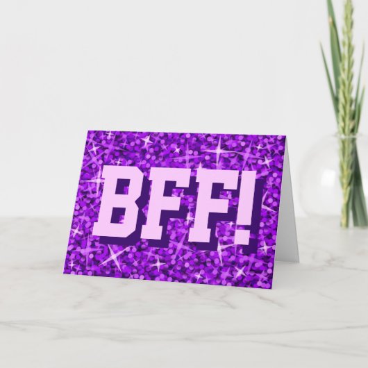 Carte de voeux Glitz Purple 'BFF!' 'Your Text' (Devant)