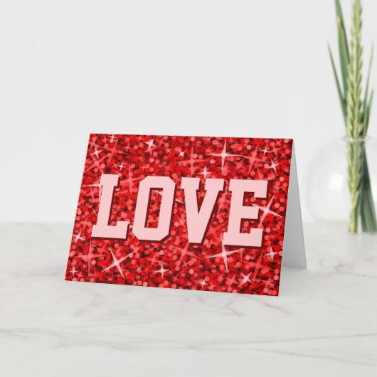Carte de voeux Glitz Red 'LOVE' 'Your Text' (Devant)