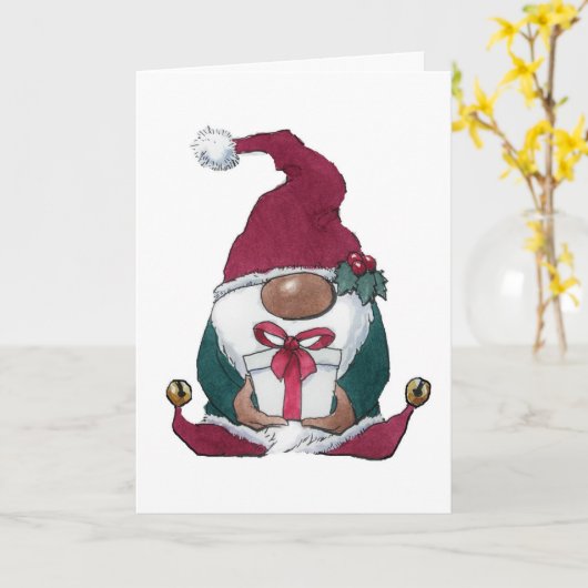 Carte de vœux Gnome de Noël (Fleur jaune)
