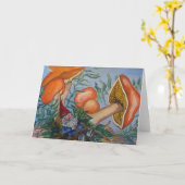 Carte de voeux Gnome et Champignons (Fleur jaune)