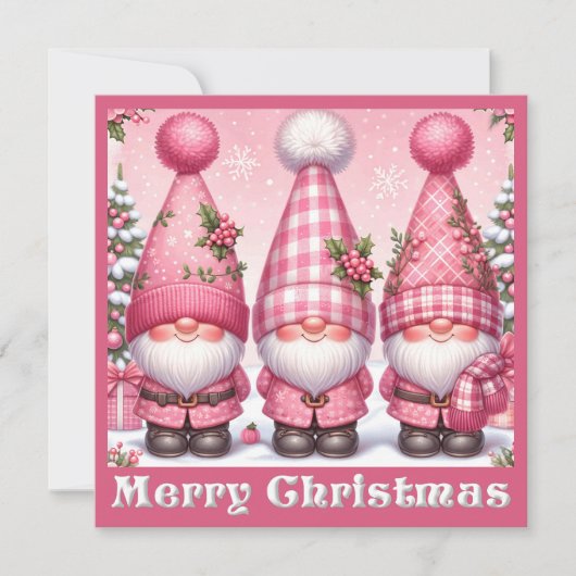 Carte de voeux Gnomes de Noël rose (Devant)