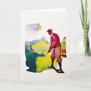 Carte de voeux Golfer Watercolor vintage 1931