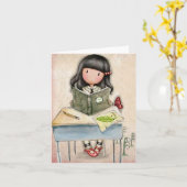 Carte de vœux Gorjuss Girl Study Time (Fleur jaune)