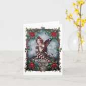 Carte de voeux Goth rouge rose fée (Fleur jaune)