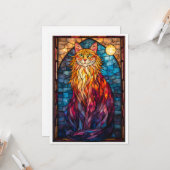 Carte de vœux grand chat dodu de style vitrail (Devant/Arrière en situation)