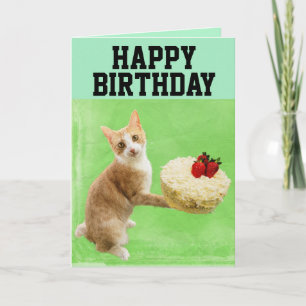 CARTE DE VOEUX GRANDE AVEC CHAT ET GATEAU D'ANNIVE