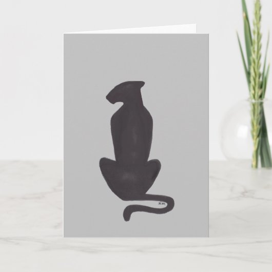 Carte de voeux grise de silhouette de chat noir (Devant)