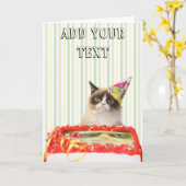 Carte de voeux Grumpy Cat Party - Personnalisable (Fleur jaune)