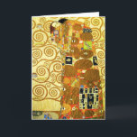 Carte de voeux Gustav Klimt Fulfillt<br><div class="desc">Carte de voeux Gustav Klimt Fulfillment. Frise de 1909. Complété pendant la phase d’or de Klimt, Fulfillment est composé d’un couple d’embrassades se tenant sous une courtepointe à motifs multiples avec spirales, yeux, oiseaux, poissons et autres formes. L’arrière - plan de l’oeuvre présente les mêmes spirales de bronze qui orneraient...</div>