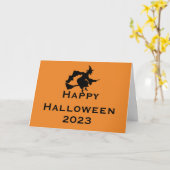 Carte de voeux Halloween avec Sorcière Volante (Fleur jaune)