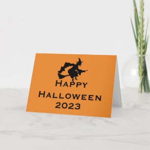 Carte de vœux Halloween avec sorcière volante