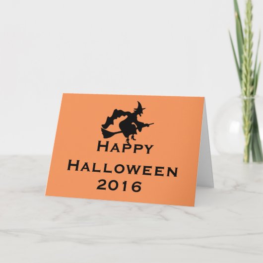 Carte de voeux Halloween avec Sorcière Volante (Devant)