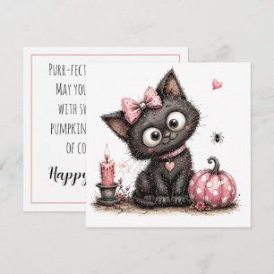 Carte de vœux Halloween avec un chat noir mignon