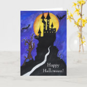 Carte de voeux Halloween Castle Bats Tree Dessin (Fleur jaune)
