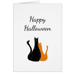 Carte de voeux Halloween Cats mignonne Noir Orange