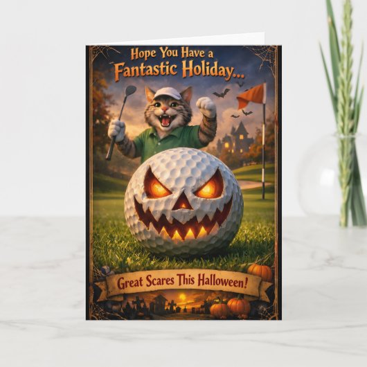 Carte de vœux Halloween chat effrayant (Devant)