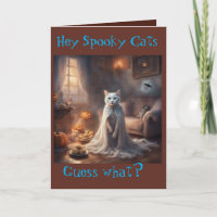 Carte de vœux Halloween Chat Fantôme Effrayant