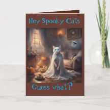 Carte de vœux Halloween Chat Fantôme Effrayant
