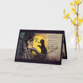 Carte de voeux Halloween Chat Warning Owl (Fleur jaune)