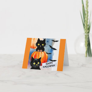 Carte de vœux Halloween Chats et Chauves-souris