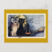 Carte de voeux Halloween Chouette vintage et Chat (Devant)