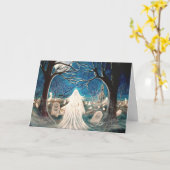 Carte de voeux Halloween, cimetière, fantôme, pier (Fleur jaune)