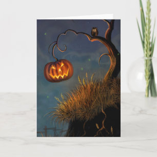 Carte de vœux Halloween/Citrouille et Hibou