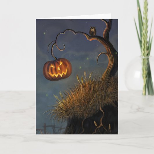 Carte de voeux Halloween/Citrouille et hibou (Devant)
