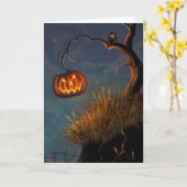 Carte de voeux Halloween/Citrouille et hibou (Fleur jaune)