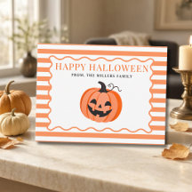 Carte de vœux Halloween Citrouille rayée orange