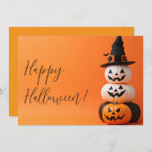 Carte de vœux Halloween Citrouilles avec un chapea (Devant / Derrière)