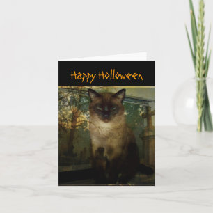 Carte de vœux Halloween de chat siamois effrayant