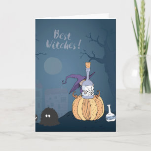 Carte de vœux Halloween de petite sorcière mignonn